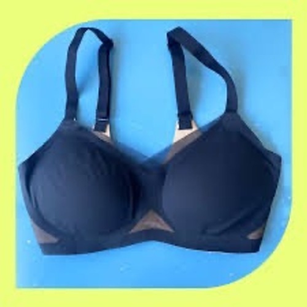 Honeylove Lifter Crossover Bra Navy Wireless Support Mesh Panels 1X WBR0302-2